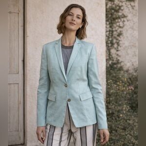 Hugo Boss Aqua Blue Teal Virgin Wool Tailored Lined Fitted Blazer Size 8